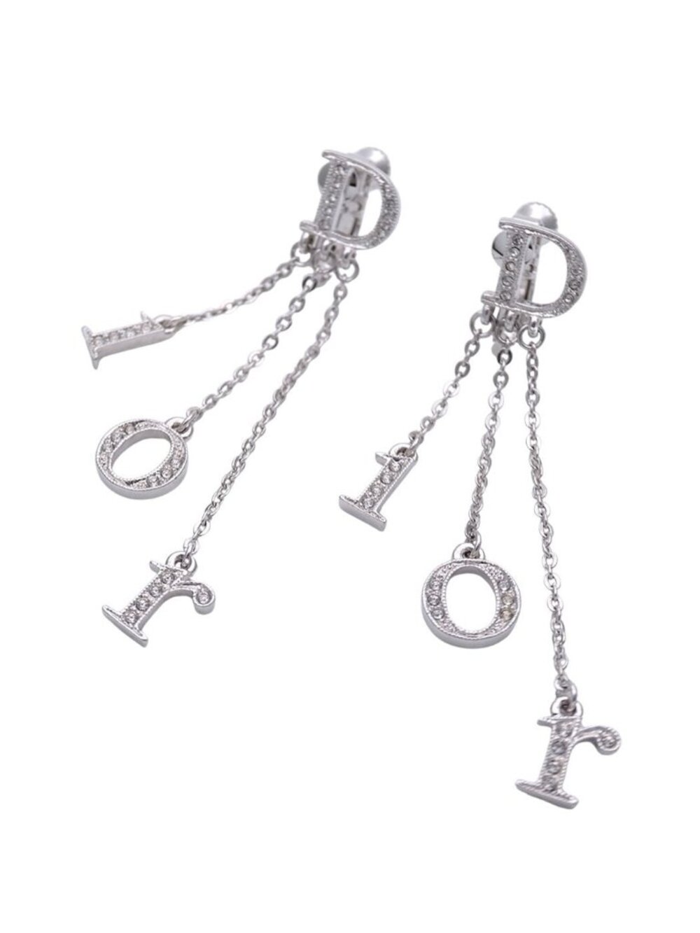Dior Earrings Metal Rhinestone Silver Logo